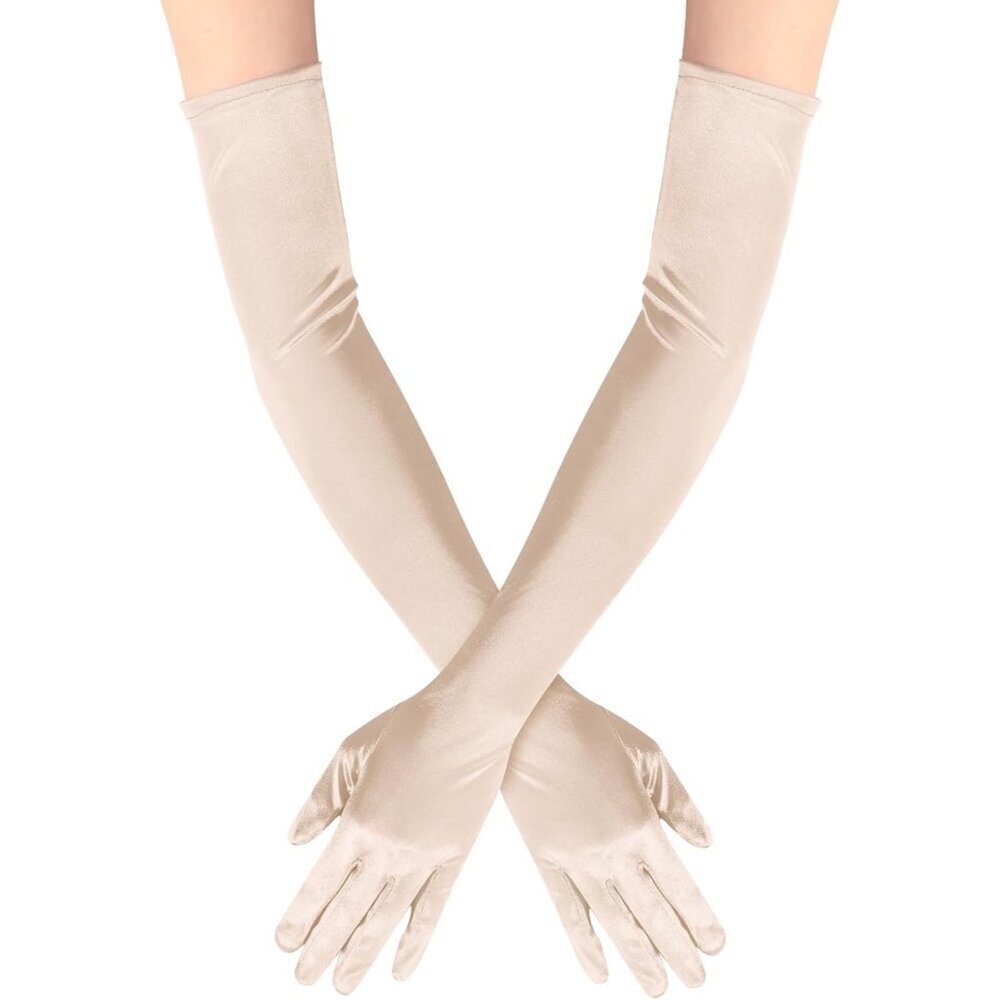 Women's Satin Champagne Long Gloves Costumes Elbow Length Evening Party Prom